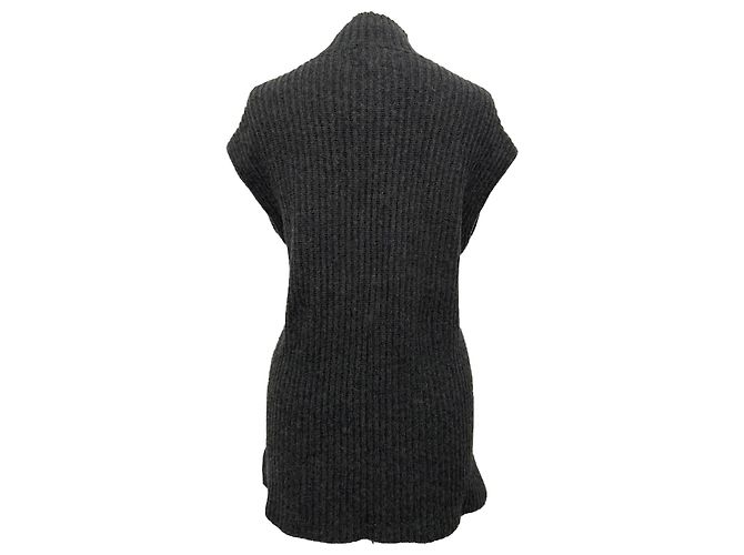 Ganni ärmelloser Strickpullover mit Rippstrick und Stehkragen aus grauer Wolle - Ansicht 3