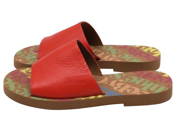 Mules See by Chloé Essie Slide in pelle rossa Rosso - vista 4