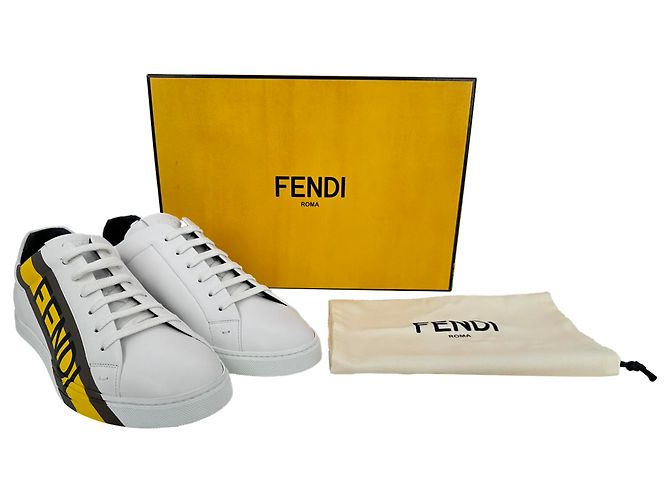 Sneaker basse in pelle bianca con stampa logo Fendi Bianco - vista 14