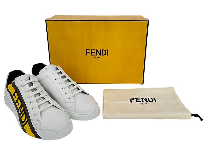 Sneaker basse in pelle bianca con stampa logo Fendi Bianco - vista 15