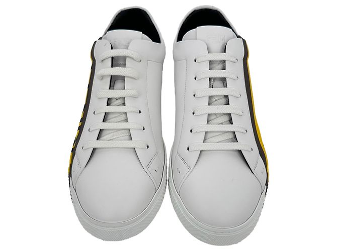 Sneaker basse in pelle bianca con stampa logo Fendi Bianco - vista 3