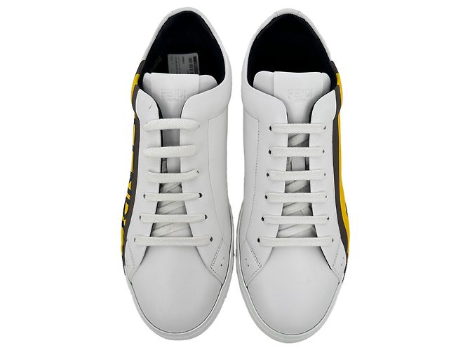 Sneaker basse in pelle bianca con stampa logo Fendi Bianco - vista 4