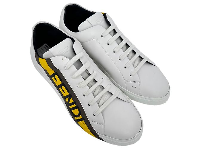 Sneaker basse in pelle bianca con stampa logo Fendi Bianco - vista 5