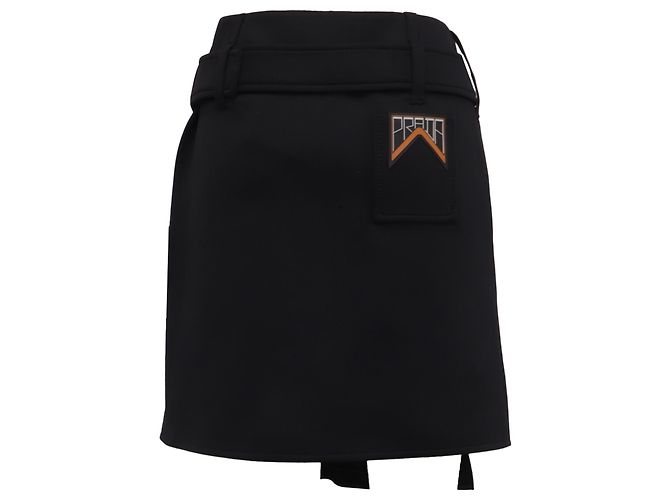Prada Minirock mit Rüschen und Gürtel aus schwarzem Polyester - Ansicht 3