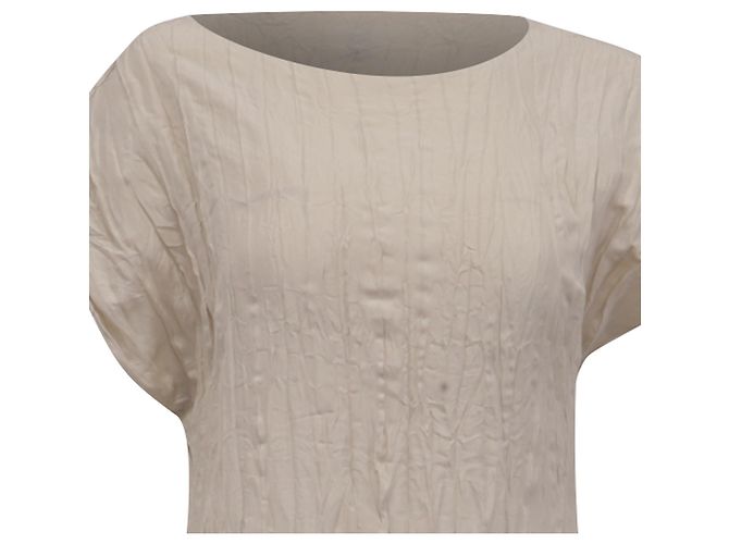 Abito midi a maniche corte e effetto stropicciato Totême in seta beige - vista 2