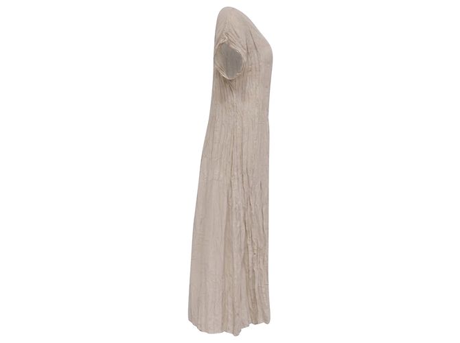 Abito midi a maniche corte e effetto stropicciato Totême in seta beige - vista 3
