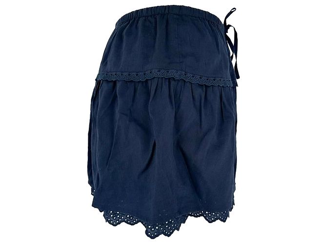 Minifalda de algodón azul marino con borde de encaje Reformation - vista 2