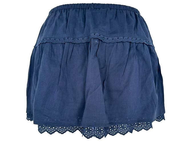 Minifalda de algodón azul marino con borde de encaje Reformation - vista 3