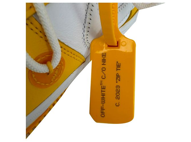 Off White Sneakers Nike x Off-White Air Force 1 Mid SP in pelle White e Varsity Maize Giallo Cammello - vista 15