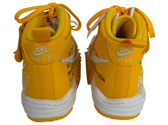 Off White Sneakers Nike x Off-White Air Force 1 Mid SP in pelle White e Varsity Maize Giallo Cammello - vista 3