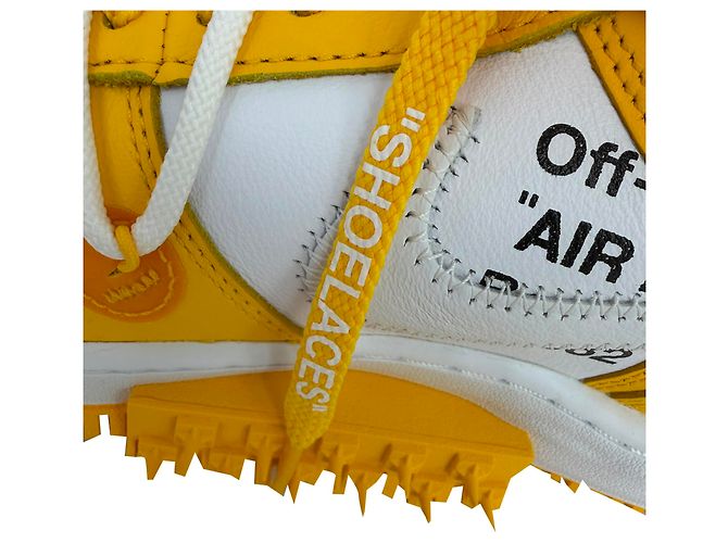 Off White Sneakers Nike x Off-White Air Force 1 Mid SP in pelle White e Varsity Maize Giallo Cammello - vista 6