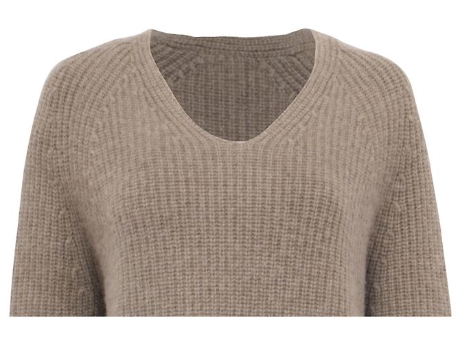 Nili Lotan V-Ausschnitt Zopfstrickpullover aus braunem Kaschmir - Ansicht 2