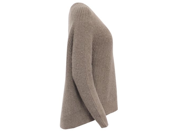 Nili Lotan V-Ausschnitt Zopfstrickpullover aus braunem Kaschmir - Ansicht 3