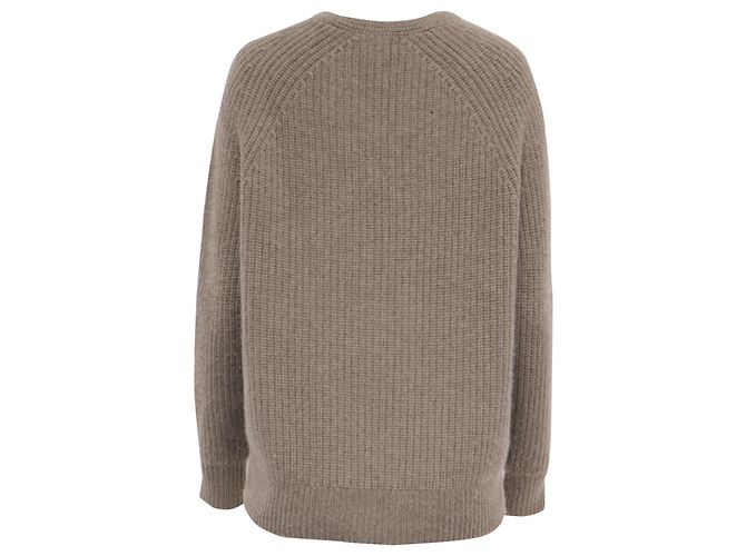 Nili Lotan V-Ausschnitt Zopfstrickpullover aus braunem Kaschmir - Ansicht 4