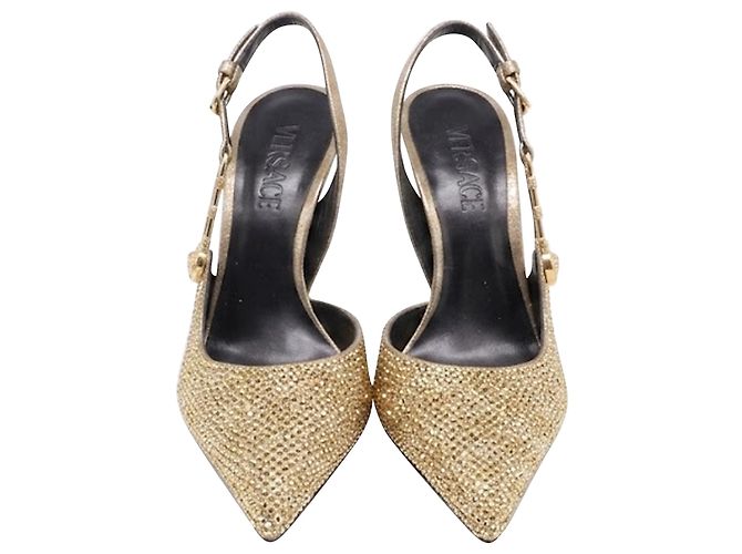 Zapatos de tacón Versace adornados con imperdibles en Gold Crystal Dorado - vista 2