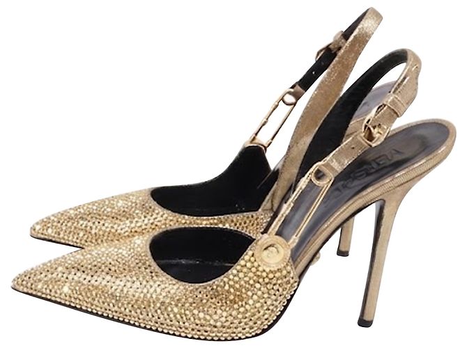 Zapatos de tacón Versace adornados con imperdibles en Gold Crystal Dorado - vista 4