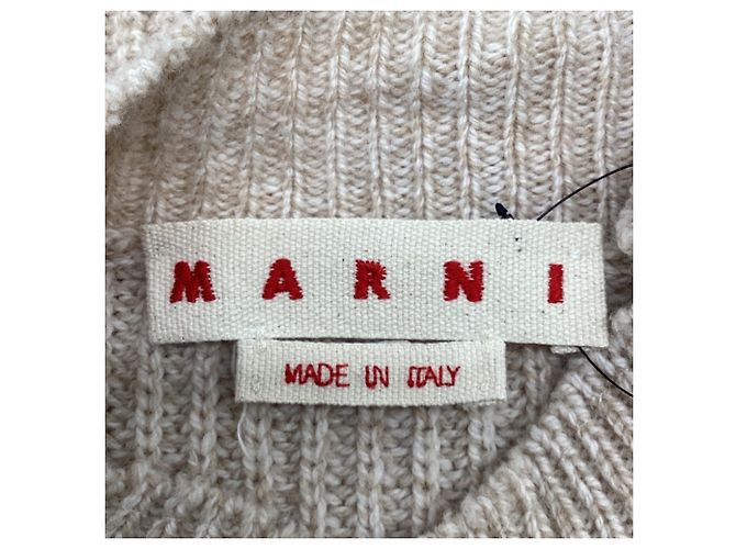 Pull en laine beige avec logo brodé Marni - vue 11