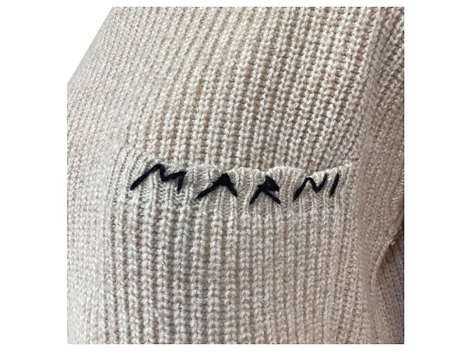 Pull en laine beige avec logo brodé Marni - vue 12
