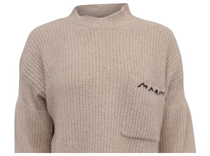 Pull en laine beige avec logo brodé Marni - vue 5