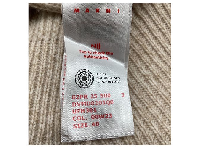 Pull en laine beige avec logo brodé Marni - vue 8