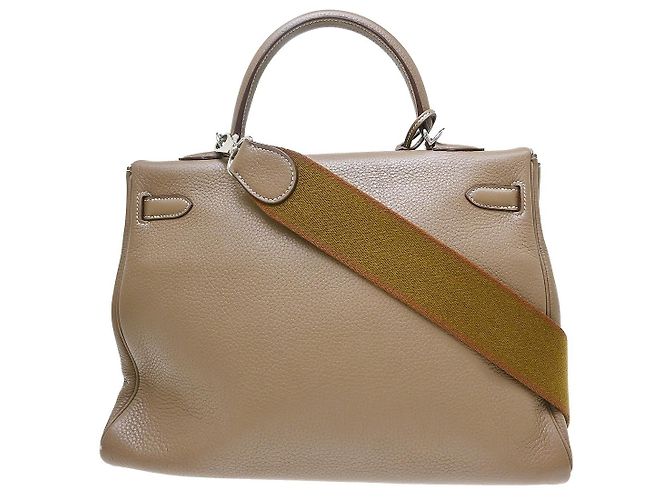 Hermès Kelly Etoupe Clemence con Hardware Palladium 35 Beige - vista 2