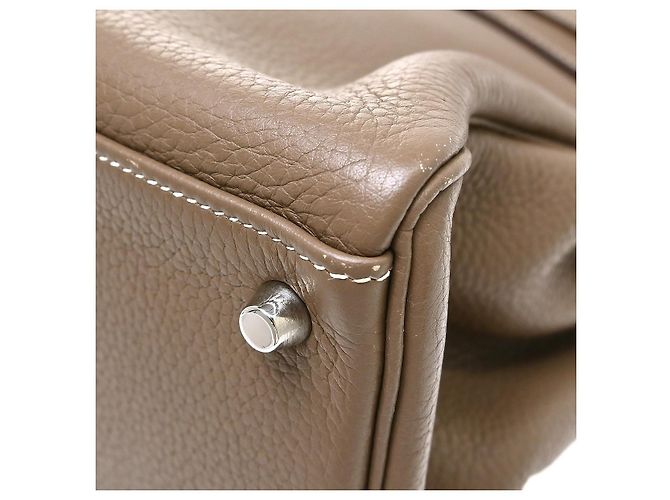 Hermès Kelly Etoupe Clemence con Hardware Palladium 35 Beige - vista 3
