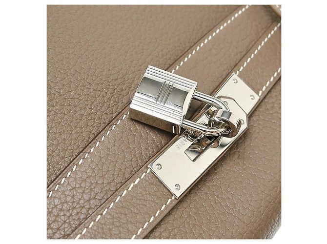 Hermès Kelly Etoupe Clemence con Hardware Palladium 35 Beige - vista 4