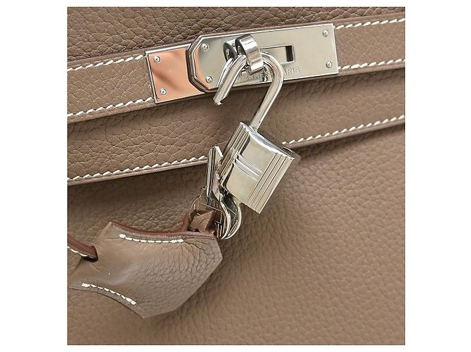 Hermès Kelly Etoupe Clemence con Hardware Palladium 35 Beige - vista 5