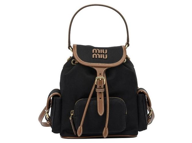 Miu Miu Zaino medio in tela e pelle Nero - vista 3