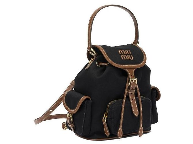 Miu Miu Zaino medio in tela e pelle Nero - vista 5