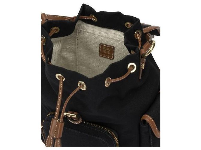 Miu Miu Zaino medio in tela e pelle Nero - vista 6