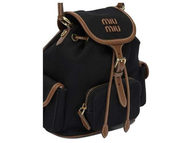 Miu Miu Zaino medio in tela e pelle Nero - vista 7