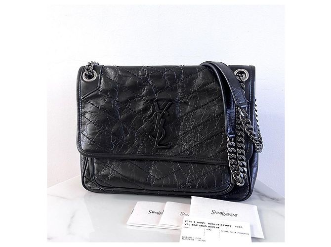 Saint Laurent Vintage Schultertasche aus Leder in Schwarz, Größe Medium - Ansicht 2