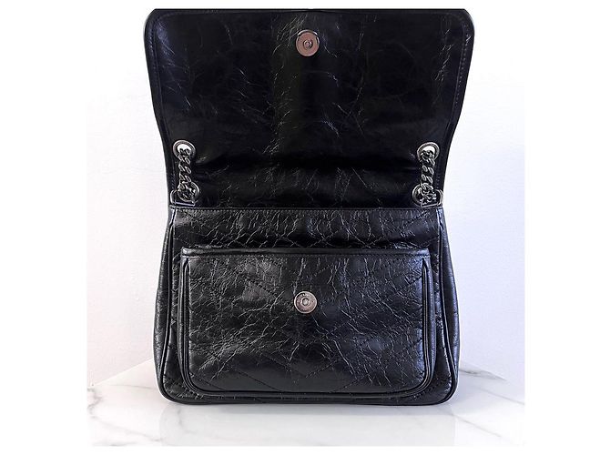Saint Laurent Vintage Schultertasche aus Leder in Schwarz, Größe Medium - Ansicht 6