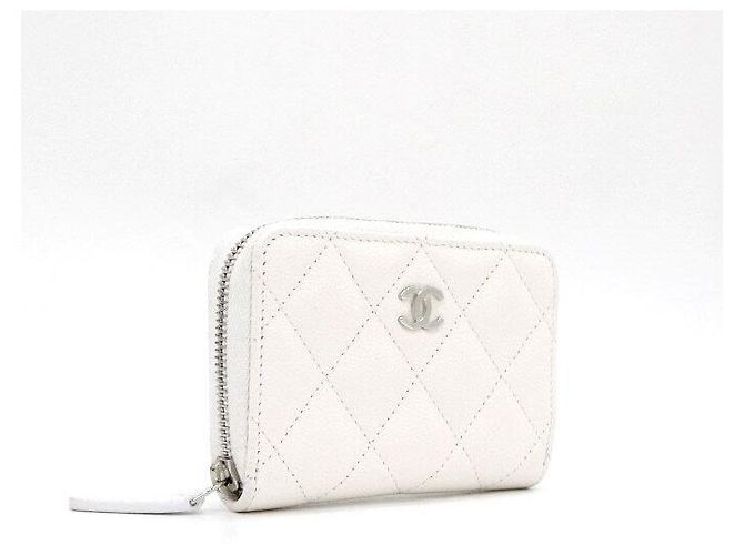Chanel Portacarte con zip CC classico in Caviar bianco argento - vista 4