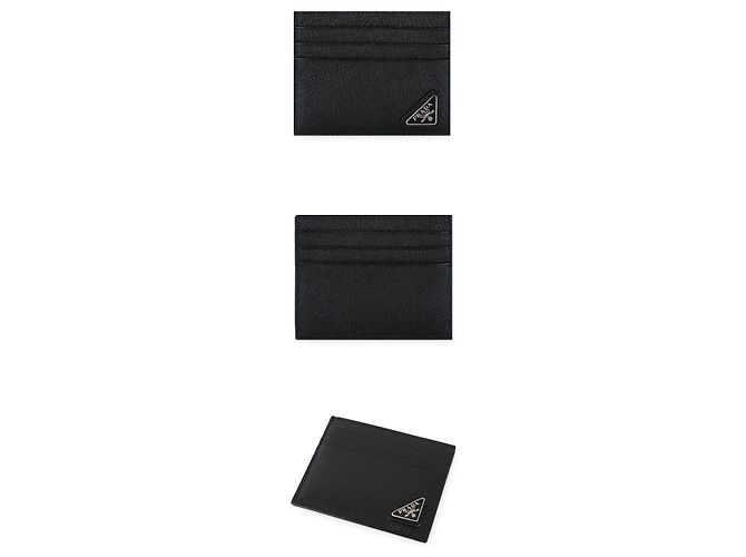 Prada Men's Triangle Logo Saffiano Leather Card Holder Black - view 3