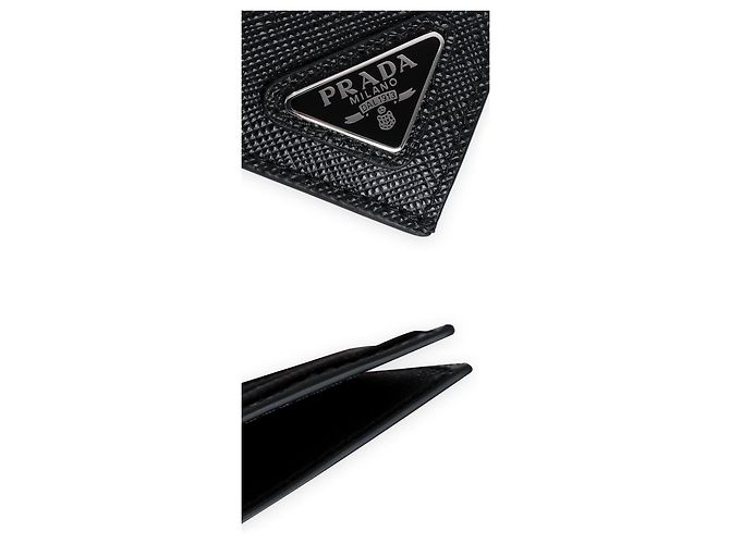Prada Men's Triangle Logo Saffiano Leather Card Holder Black - view 4