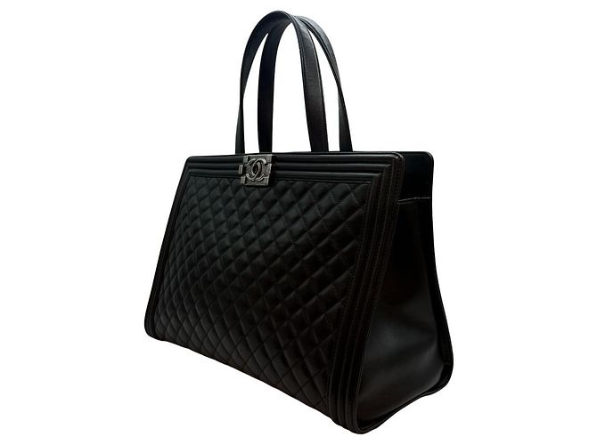 Chanel Borsa Shopping Boy in Pelle di Agnello Nera Nero - vista 3