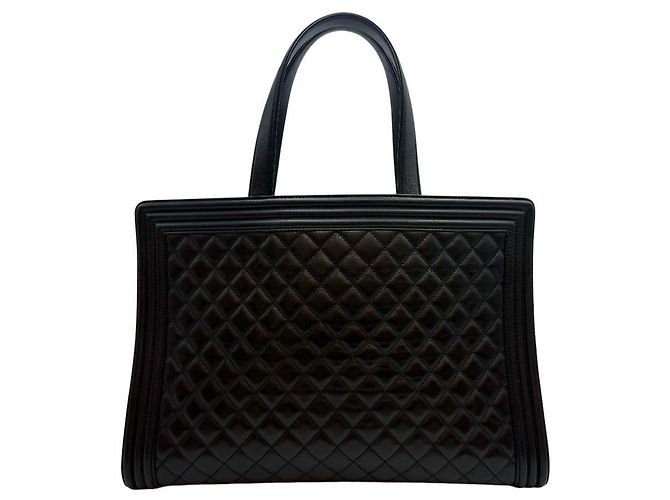 Chanel Borsa Shopping Boy in Pelle di Agnello Nera Nero - vista 4