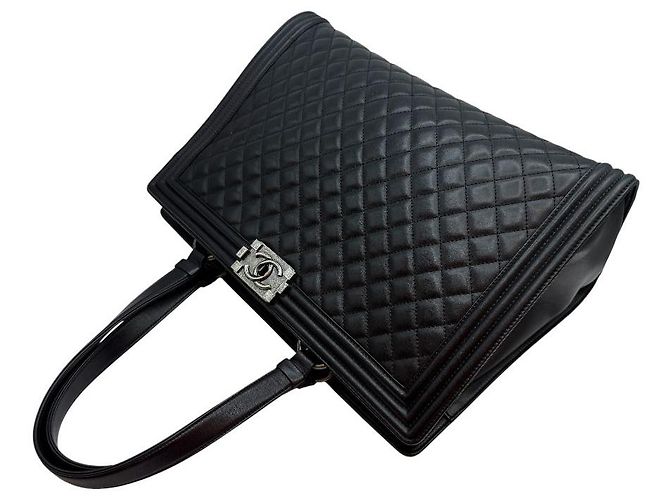 Chanel Borsa Shopping Boy in Pelle di Agnello Nera Nero - vista 6