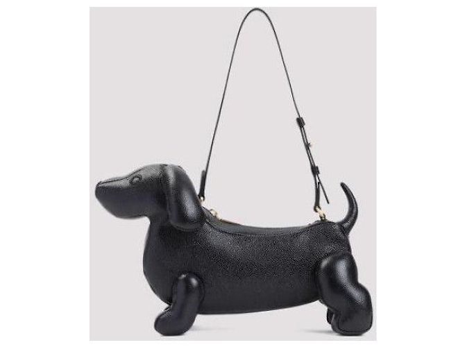 Thom Browne Borsa Baguette Hector in pelle Pebble Grain Nero - vista 4