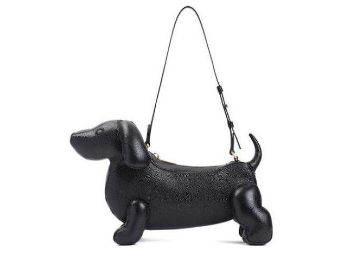 Thom Browne Borsa Baguette Hector in pelle Pebble Grain Nero - vista 5
