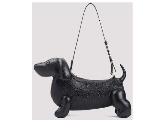 Thom Browne Borsa Baguette Hector in pelle Pebble Grain Nero - vista 6