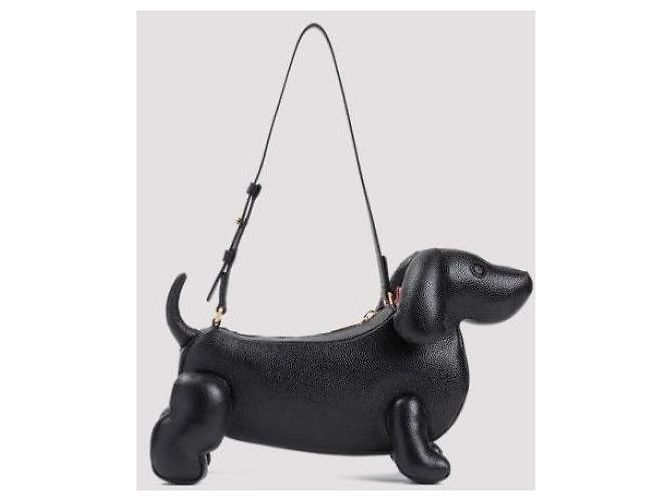 Thom Browne Borsa Baguette Hector in pelle Pebble Grain Nero - vista 7