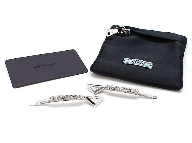 Prada Fermi capelli con logo a triangolo in cristallo Argento - vista 2