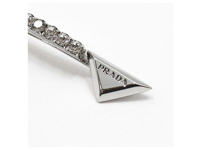 Prada Fermi capelli con logo a triangolo in cristallo Argento - vista 4