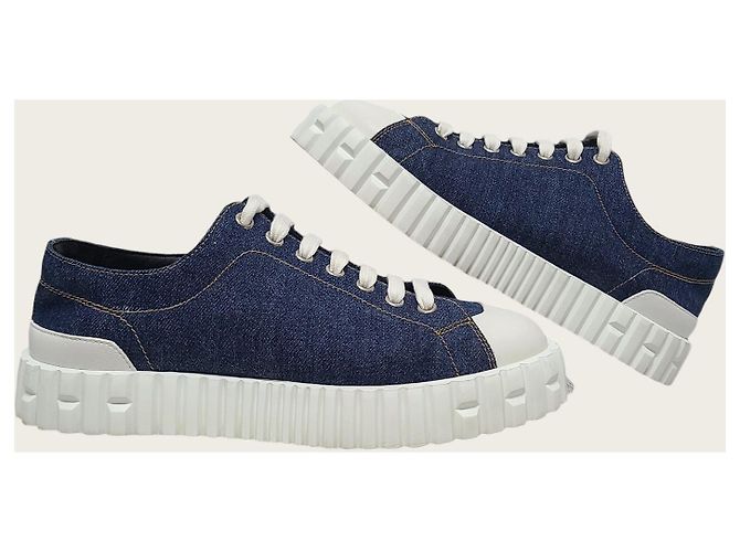 Hermès Blue Ponsee Denim Canvas Cross Sneaker Blau - Ansicht 5