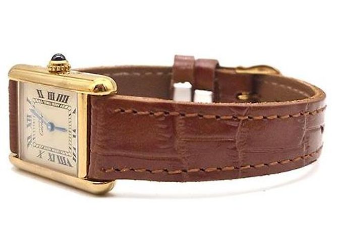 Cartier Must Tank Silber vergoldete Uhr Weiß - Ansicht 2