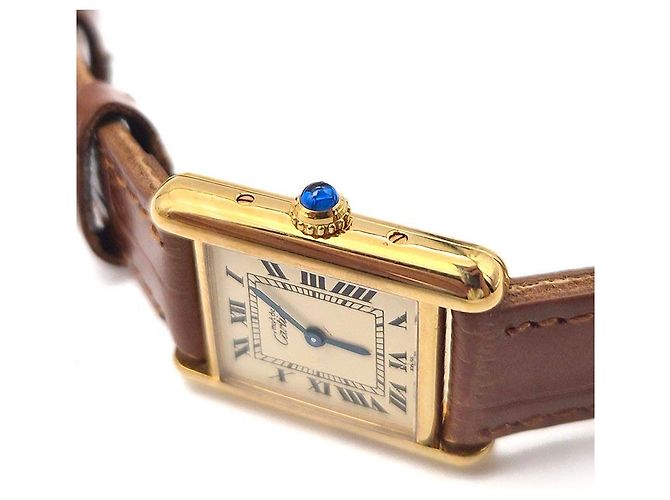 Cartier Must Tank Silber vergoldete Uhr Weiß - Ansicht 6