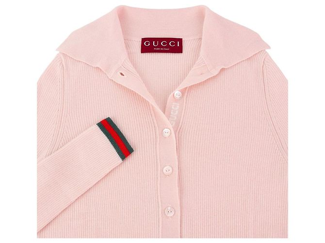 Gucci Besticktes Polohemd aus Kaschmir und Seide Rosa Pink - Ansicht 3
